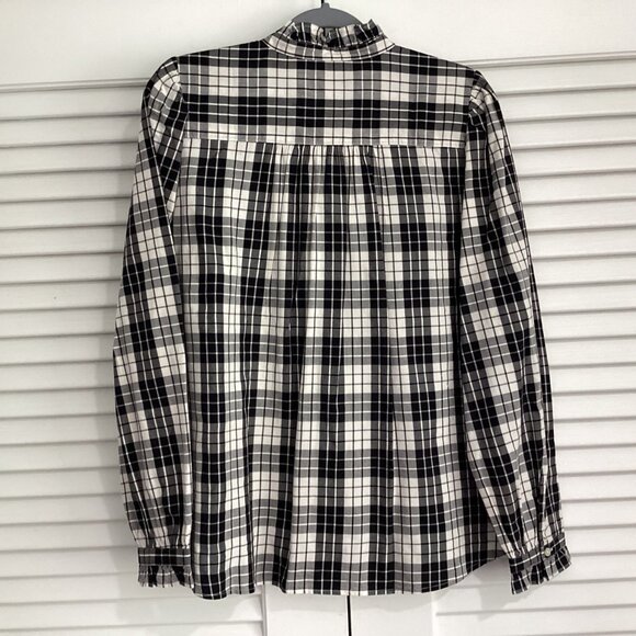 NWT LOFT Plaid Preppy Button Shirt Womens M Black White Casual Retro 90s Y2K - Picture 2 of 8